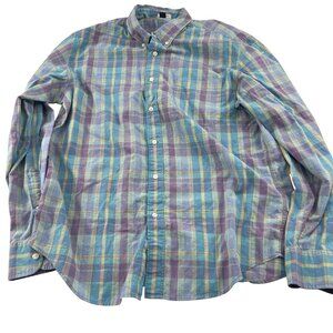 J. Crew Mens Classic Plaid Button-Down Shirt Large 100% Cotton Blue/Purple